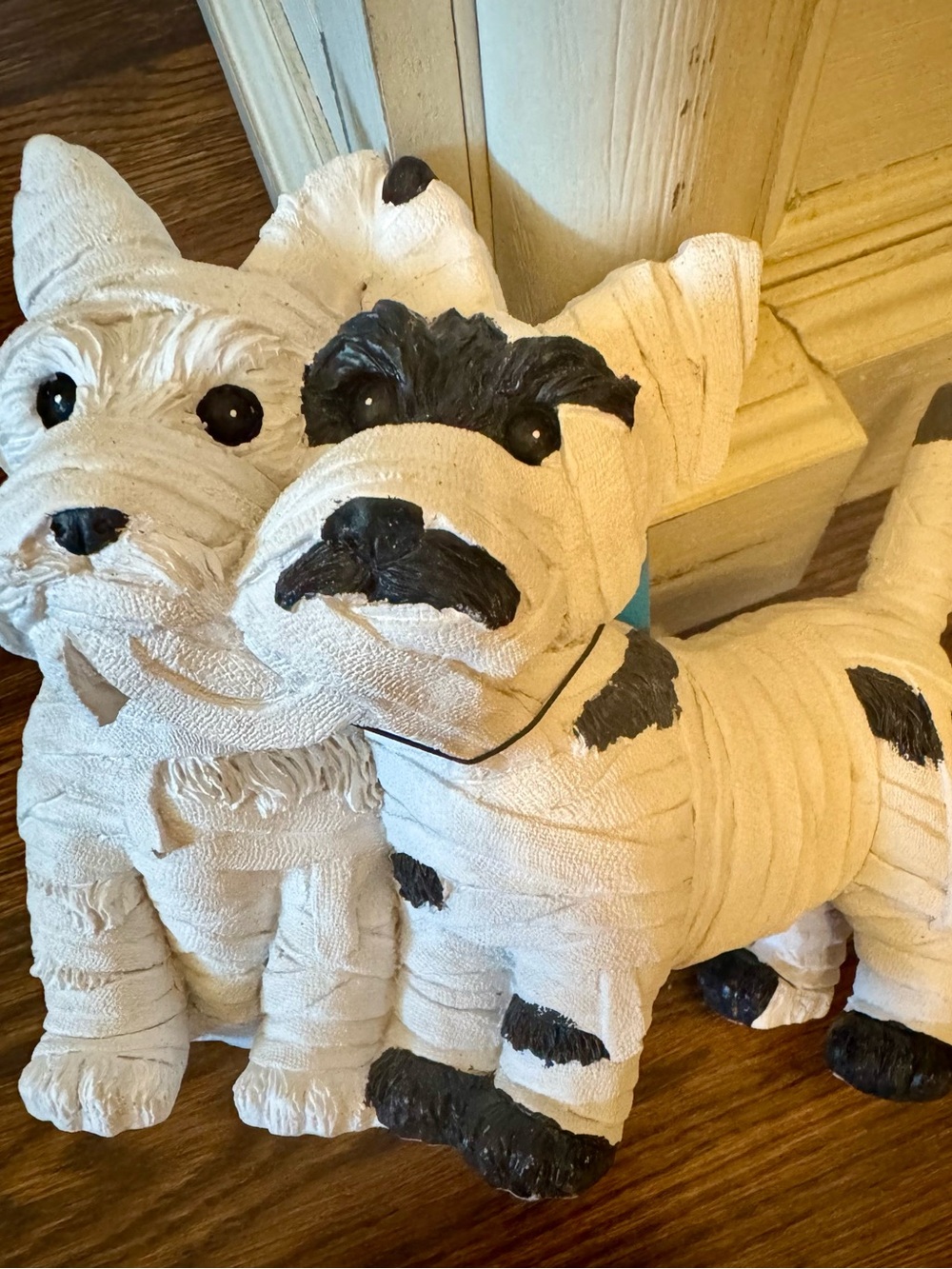 Schnauzer Dog Pair Halloween Figurine- Cutest Pair of Mummy Dogs